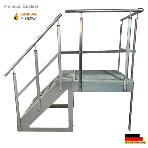 Stahltreppe Freistehend 5 Stufen Hhe 95 cm inklusive Podest 100x100cm mit  Gelnder komplett verzinkt Ausrichtung Treppe Links